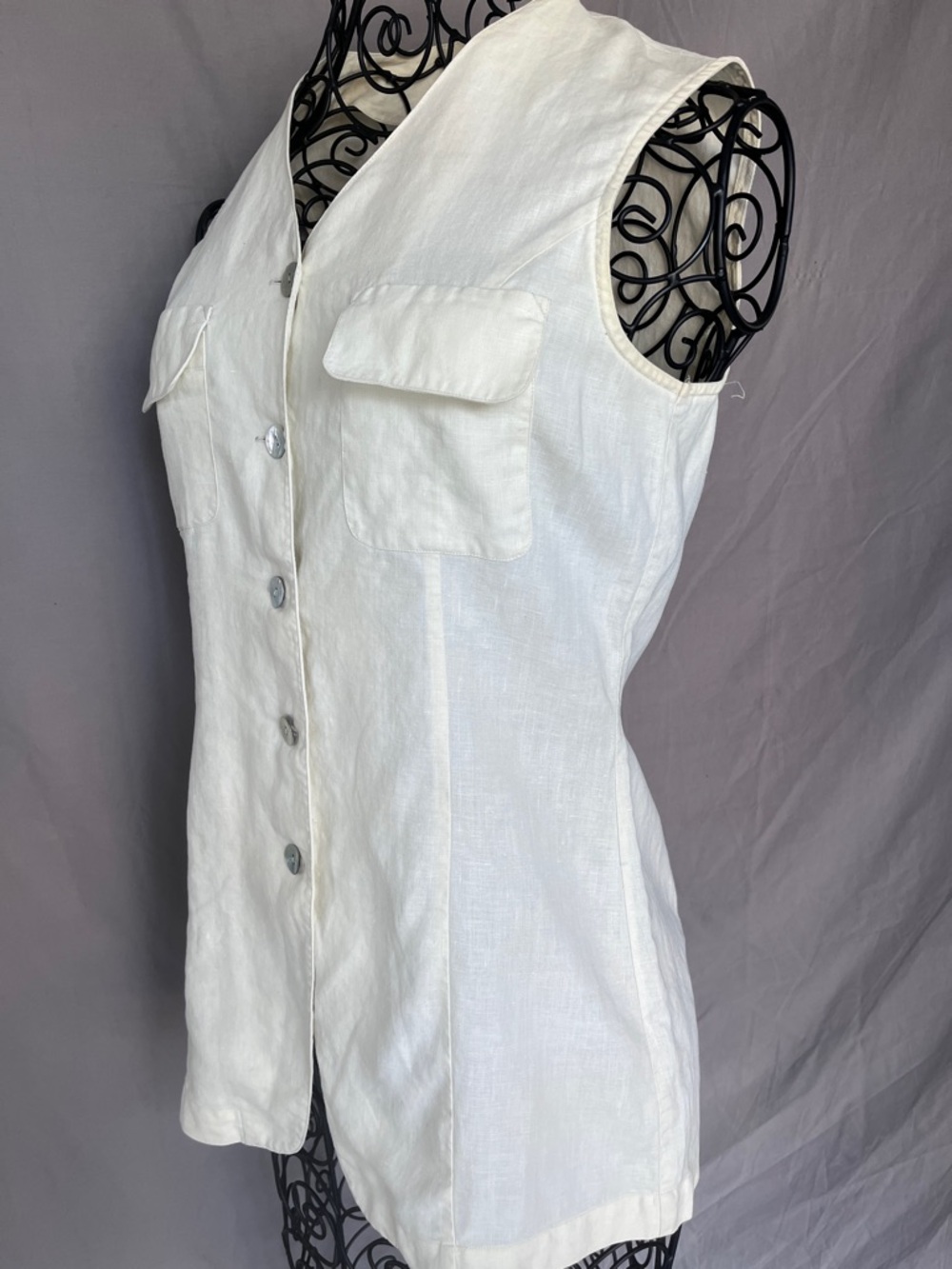 FLOU 100% Linen Butter Yellow Longline Vest Top Button Front EU 40